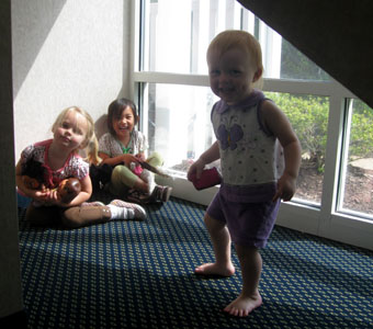 Even at the end of a fun brief vacation they can have the time of their lives in the bottom of a stairwell.